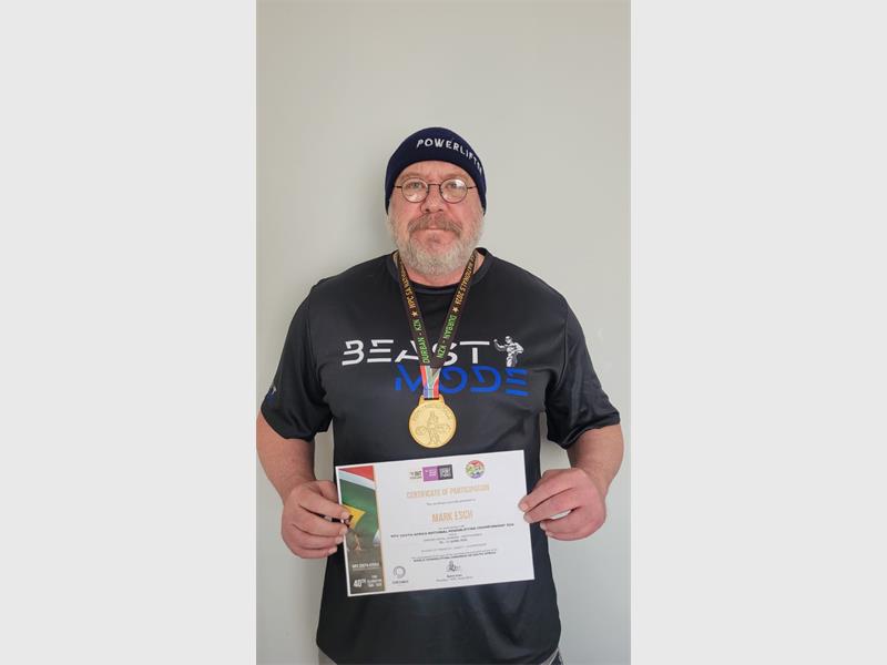 Alberton's Mark Esch has brought home gold from the WPC National Championships in Durban, earning the opportunity to represent WPC South Africa at the Africa Congress Powerlifting Championships.