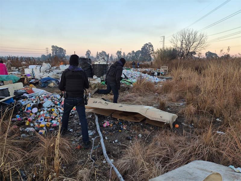 A joint operation led by EMPD, with support from Sentinel Security and other stakeholders, cleared an illegal squatter camp and recycling site near the Eskom power station at the corner of Potgieter and Dan Jacobs streets on July 10.