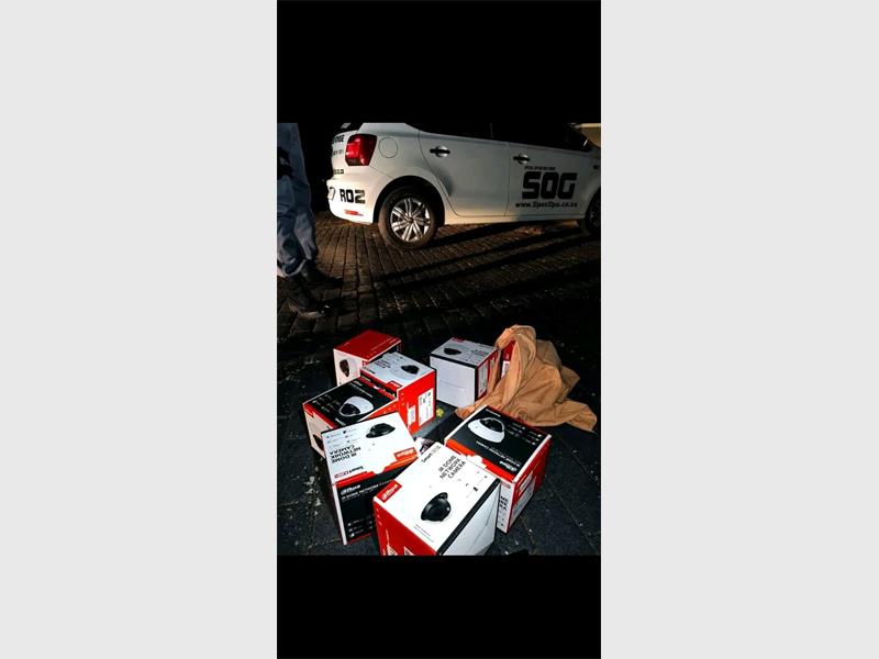 Two suspects were arrested after SOG Security responded to suspicious activity at a business in New Redruth. Stolen CCTV equipment was recovered, and the suspects are believed to be linked to several business break-ins in Alberton North.