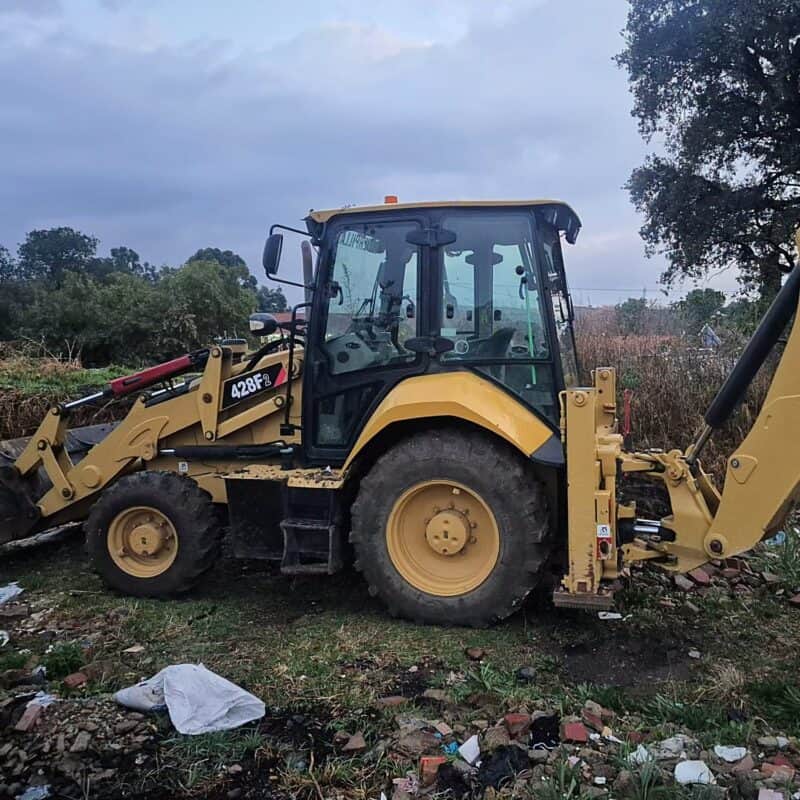 The construction vehicle was tracked and recovered within minutes after being stolen during an armed robbery