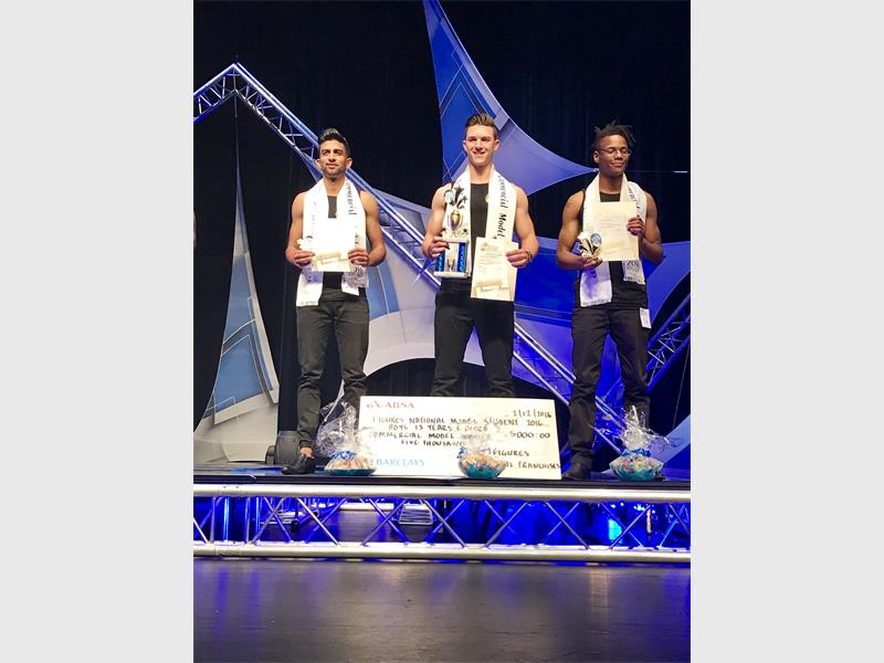 HANDSOME: Commercial section, men 13 and older, second runner-up Saayim Ori, Matthew Nemeti (winner) and Leon Randall (first runner-up).