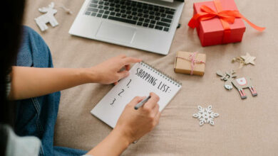 Online shopping concept, workspace with laptop. Winter holidays sales