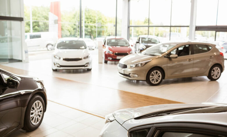 View of row new car at new car showroom