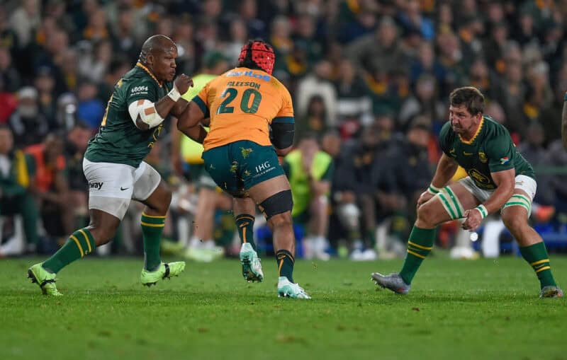 South Africa races to 22-5 halftime lead but second-half surge sees Australia run in six tries to win 38-22.