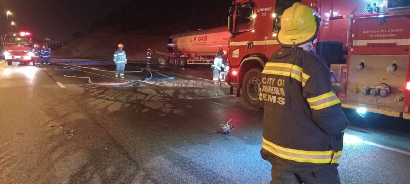 All lanes of the N12 near Comaro Road have been closed for hours as firefighters work to contain a hazardous tanker fire, with motorists advised to use alternative routes and expect delays.