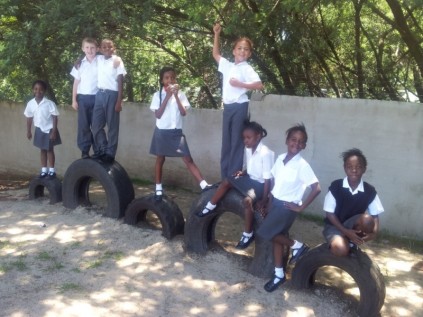 Tyres were donated to Edumore Christian Academy to help with the redesign of the play area.