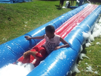 “This is great fun,” said Katleho Maboya, who was loving the water slide.
