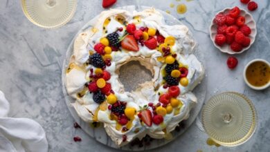 Sense of Place Pavlova wreath with summer berries