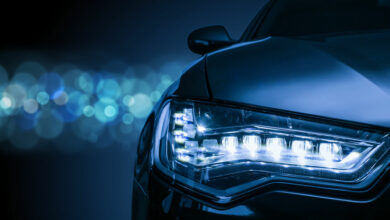 headlight of prestigious car close up
