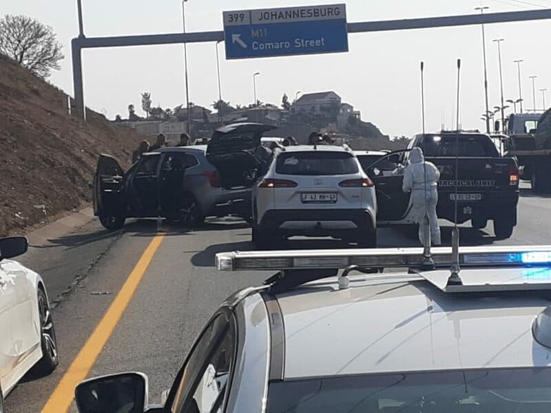 The suspects were apprehended by law enforcement at the Comaro Street off-ramp, and two vehicles were recovered.