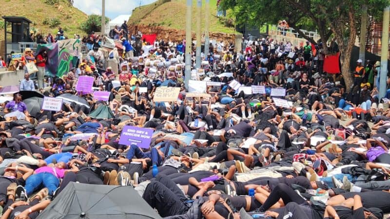 Hundreds of South Africans marched and lay in the streets across major cities to demand urgent action, as gender-based violence was officially declared a national crisis.