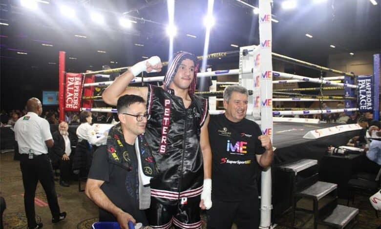 Ethan Peters (19) made his professional debut unforgettable with a rapid stoppage at Emperors Palace, earning praise from his coach and promoter.