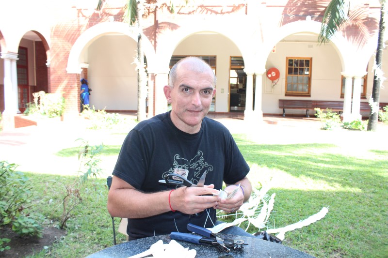 Robin Opperman designs wind chimes for Diakonia Centre's social justice season festival on Saturday, 19 October.