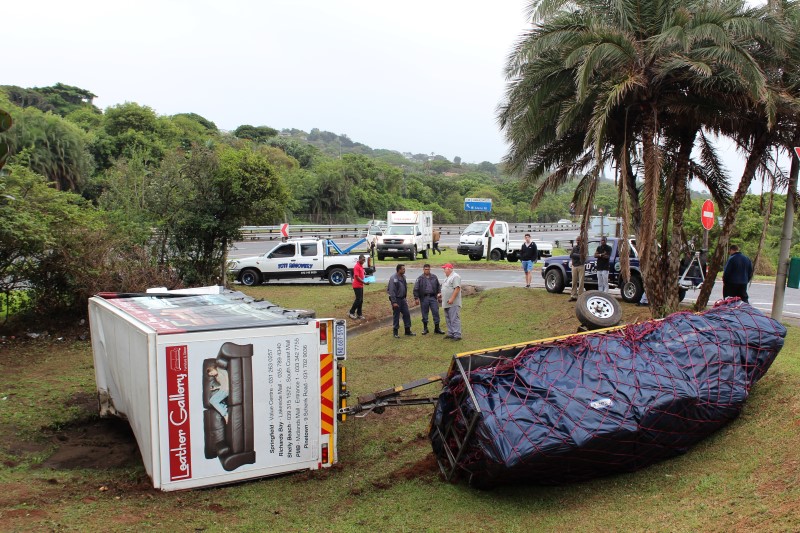 A truck and trailer overturned on the N2 off-ramp on Thursday morning, 17 October.