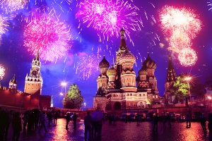 Firework over Moscow. Russia
