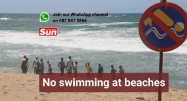A no swimming sign at Amanzimtoti Main Beach.