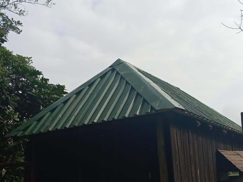 The roof of a bird hide.
