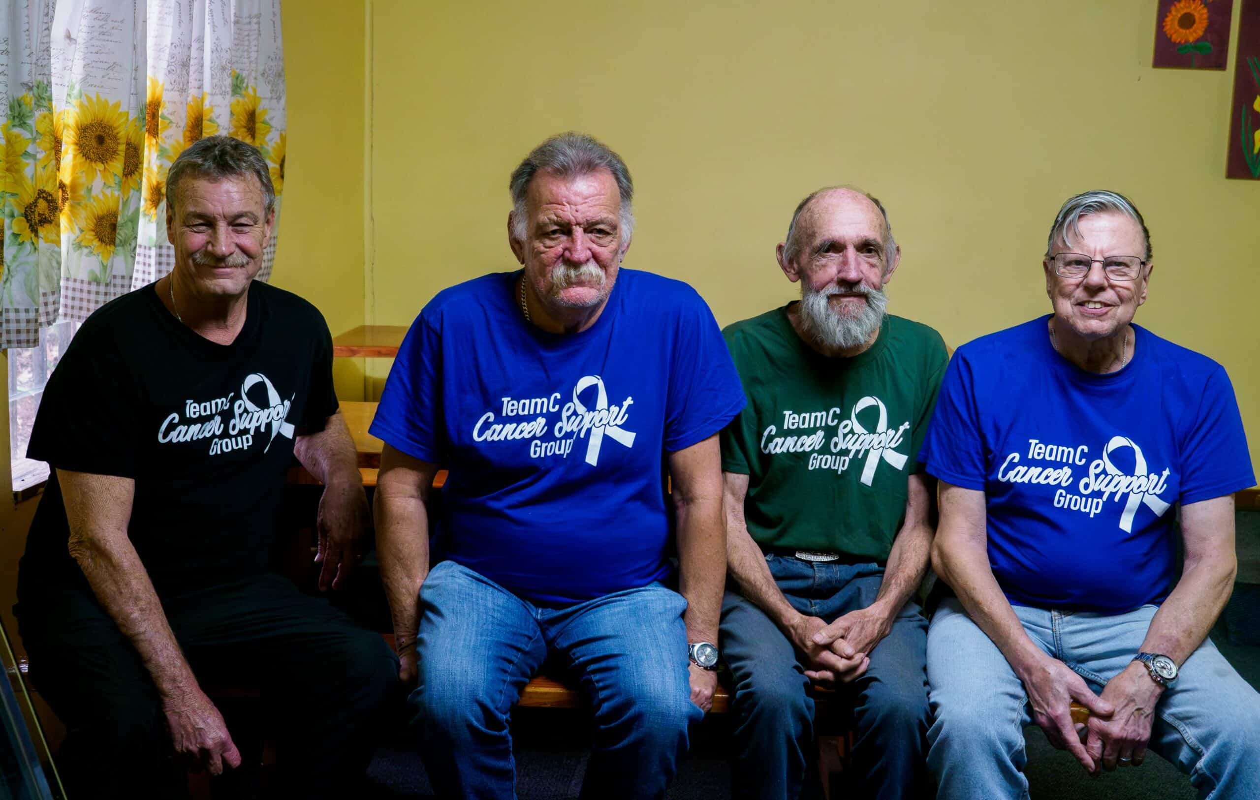A group of men at a cancer support group meeting.