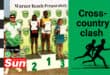 three child athletes for a cross country event on a podium, and an educator.
