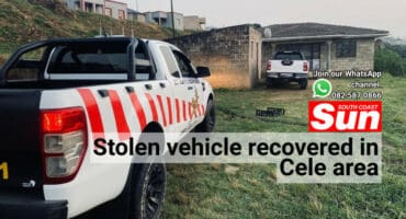 A security vehicle parked behind a stolen vehicle.