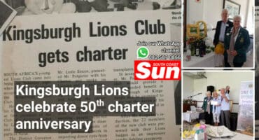 A newspaper clipping, two group photos from a celebration