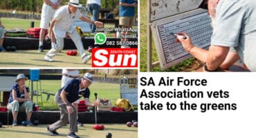 Pictures of air force veterans during a bowls day.
