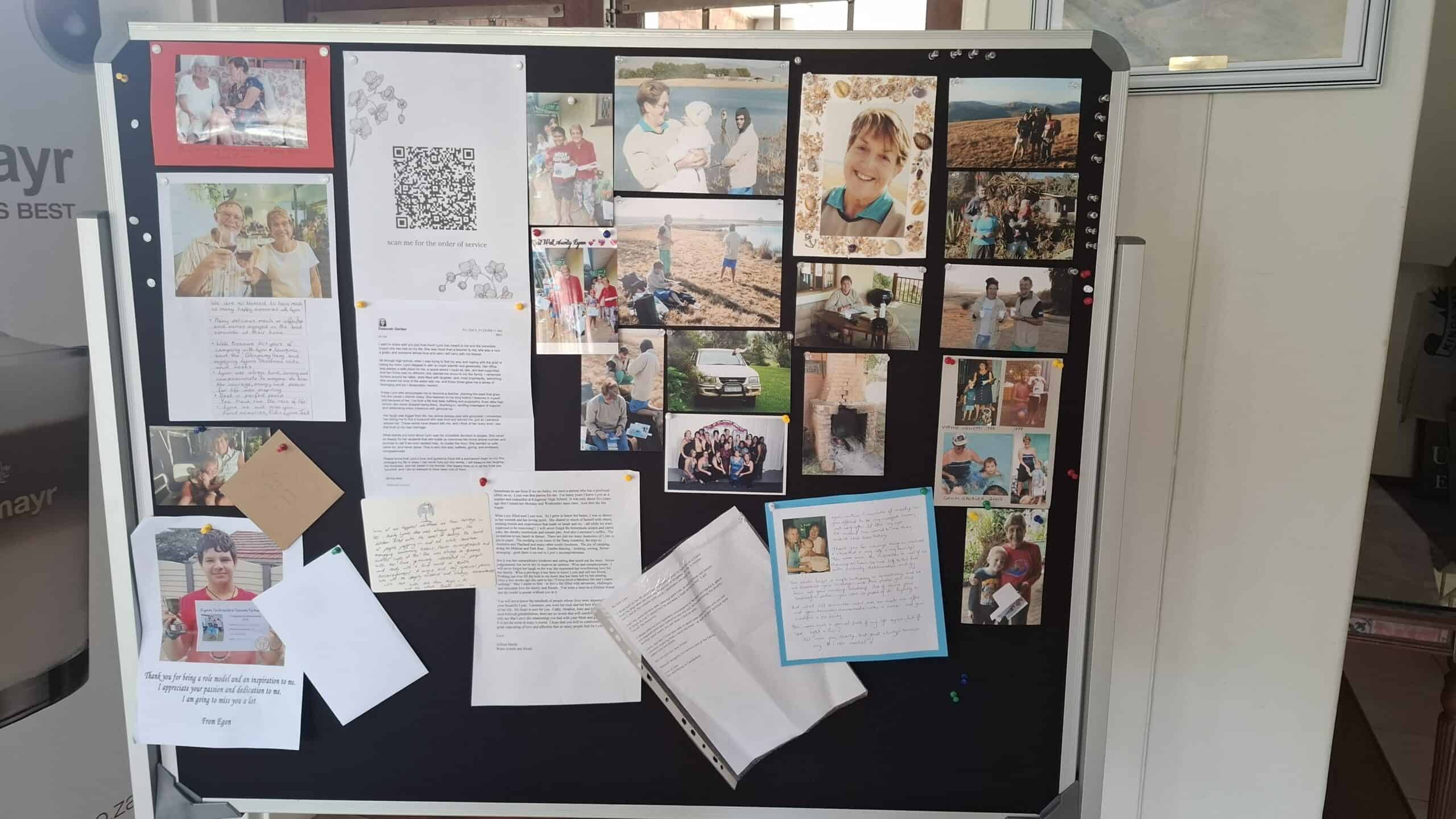 A board full of tribute messages and photographs