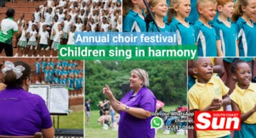 Multiple photographs of a school choir festival.