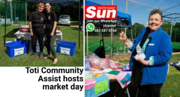 Two woman in the photograph on the left, a woman on the right showing her small business.