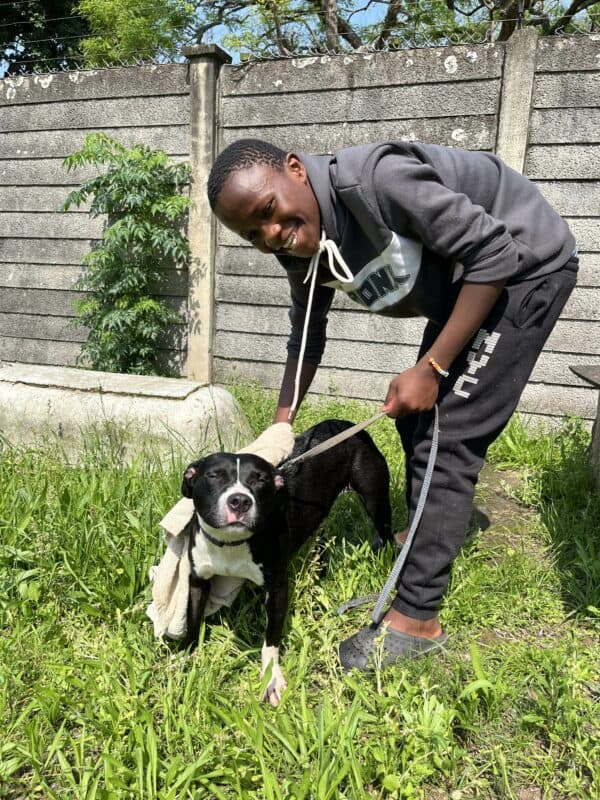 A boy and his dog.