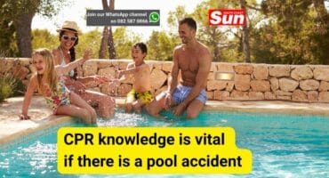 Wide Angle View Of Family On Vacation Having Fun By the pool.