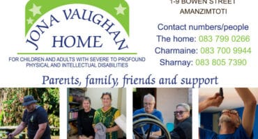 On top is information about a non-profit organisation, on the bottom is four photographs of people doing various home restoration and maintenance.