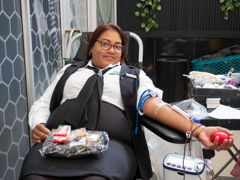 A woman giving blood