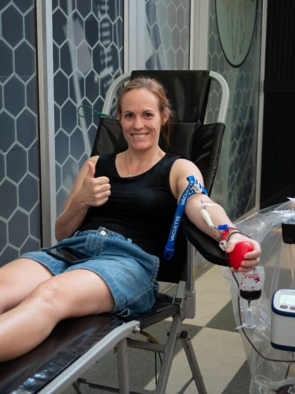 A woman giving blood