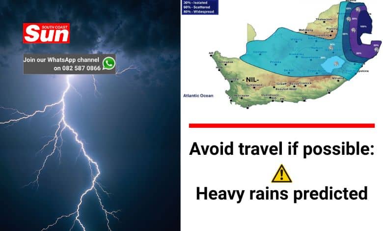 Heavy thunderstorm warning issued for eThekwini