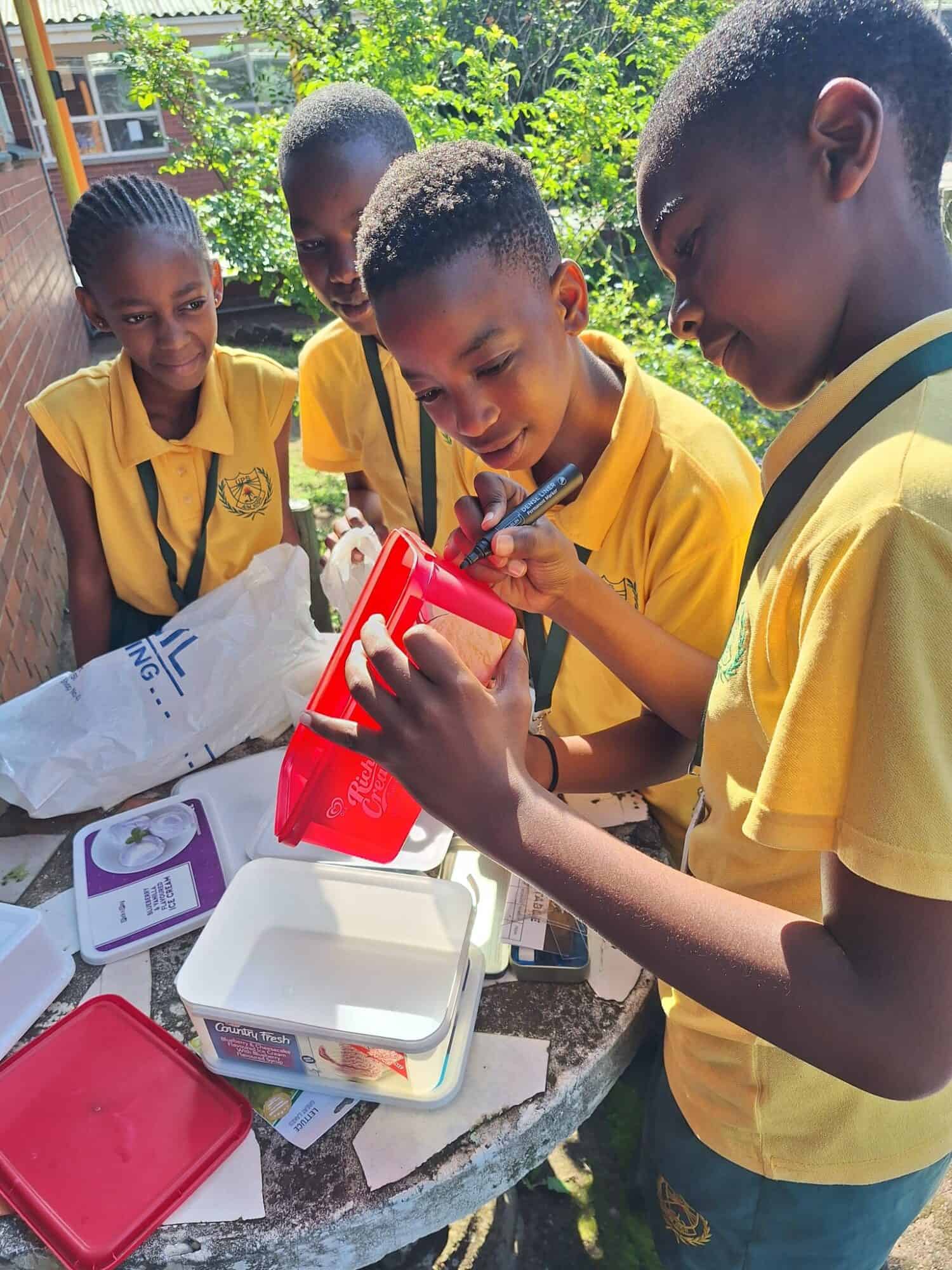 children working with plants