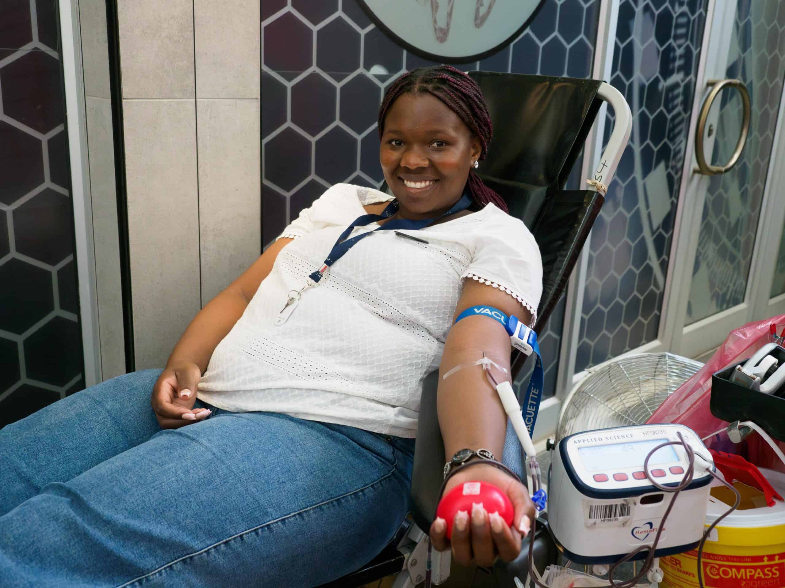 a woman giving blood