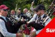 a bagpipe band playing during a performance.