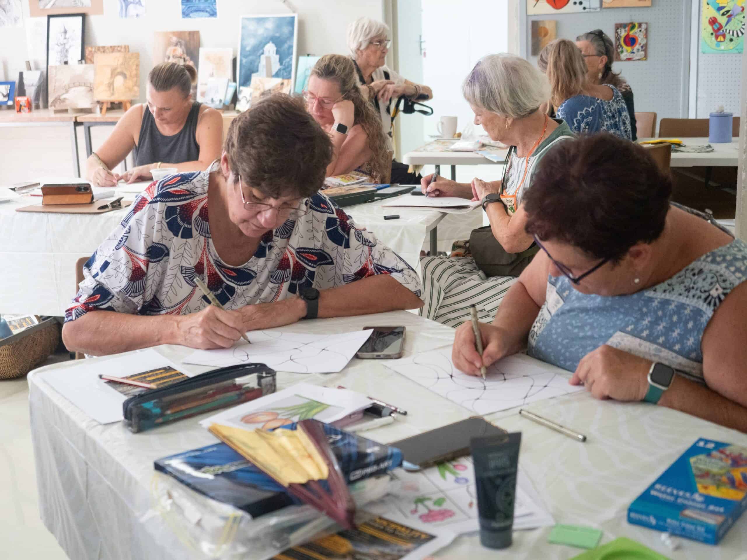 art club members drawing