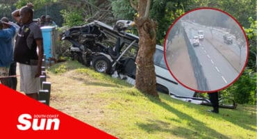a crashed taxi after an accident. inset is a still from a surveillance tape.