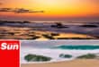 photograph of a sunrise, a photograph taken on the beach, long exposure