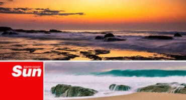 photograph of a sunrise, a photograph taken on the beach, long exposure