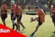 a rugby player doing a free kick