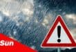 a stock image featuring stormy weather and an alert sign