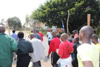Workers chant songs as they make their way through the streets of Montclair to Clairwood.