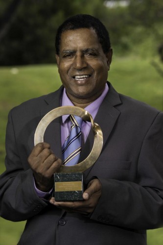 Desmond D’Sa with his 2014 Goldman Environmental Prize. PHOTO: The Goldman Environmental Prize
