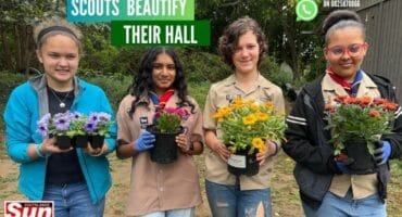 Milly Cotton, Anezka Moodley, Zia Swart and Gabriella Johns show off some of their new plants.