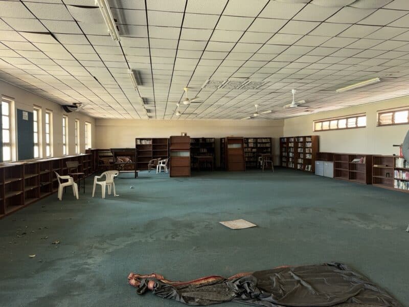 The library has suffered a lot of decay over the years of being closed.