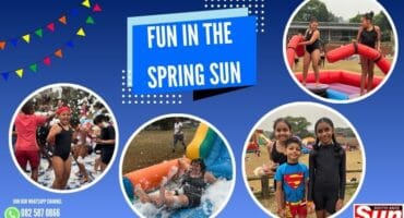 Learners and teachers having fun at school’s spring day fun day.