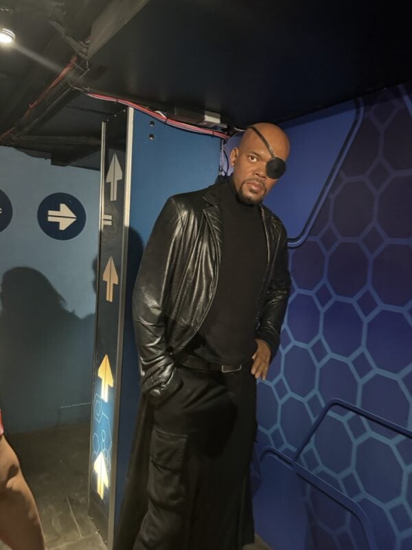 Samuel L. Jackson figure resembled his character Nick Fury in the Marvel exhibition.